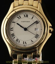 Cartier Cougar 32mm Ladies Quartz 18K Yellow Gold Ivory/Cream 2 YrWarranty #18-1