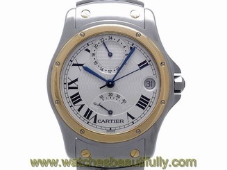 Pre-Owned CARTIER Santos Cougar GMT Silver Men's AT W20038R3 1847 Ltd Ed, MD