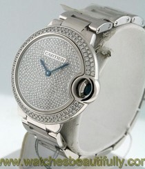 NEW Cartier Ballon Bleu $66,500.00 Diamond 18k White Gold ladies 33mm watch.