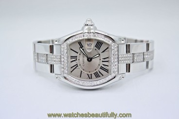 Fake AAA LADIES CARTIER ROADSTER STAINLESS STEEL DIAMOND ENCRUSTED WATCH W62016V3 7612456261527 Watch