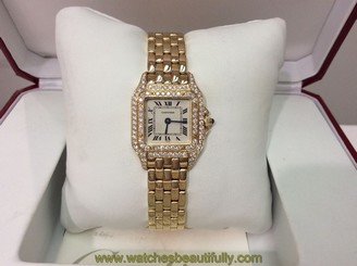 CARTIER Panthere Ref. 1070 Ladies 18K Y/Gold w/ Custom G-VS1 Diamond Case! MINT!
