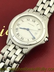 BEAUTIFUL MEN'S CARTIER COUGAR STAINLESS STEEL QUARTZ WITH DATE WRIST WATCH