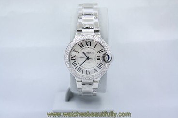 CARTIER BALLON BLEU STAINLESS STEEL 33MM DIAMOND ENCRUSTED WATCH REF: W6920071 845960039222