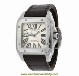 Cartier Santos XL 100 Stainless Steel Leather Band 2656 Watch- MINT