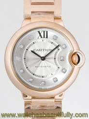 CARTIER Ballon Bleu 36mm 18k Rose Gold Diamond Dial WE902026 Ret: $29,400