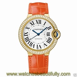 Cartier Ballon Bleu 36mm we900451 18kt Yellow Gold Orange Leather NEW Ret:$30300