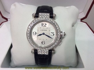CARTIER Ref. WJ11922G PASHA 32mm 18K W/Gold w Factory Diamonds! Stunning & Rare!