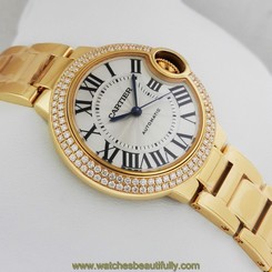 CARTIER Ballon Bleu 18K Yellow Gold 33mm Diamond WJBB0002 Retail: $35,100