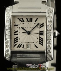 Cartier Tank Francaise Large W51002Q3 Diamonds Steel Silver 2Yr Warranty #1294 7612456002229