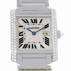 Cartier Tank Francaise Midsize 18K White Gold Diamond Watch WE1018S3
