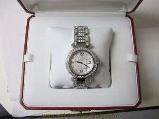CARTIER PASHA 32MM LADIES 18K WHITE GOLD WITH ORIGINAL DIAMONDS BY CARTIER NICE!
