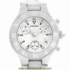 Cartier Must 21 Chronoscaph White Ruber Unisex Watch W10184U2 7612456270819
