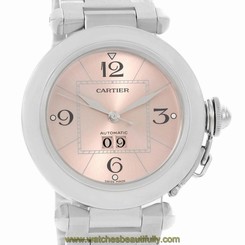 Cartier Pasha Big Date Pink Dial Medium Steel Ladies Watch W31058M7