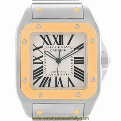 Cartier Santos 100 XL Steel Yellow Gold Watch W200728G Box Papers