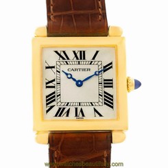 Cartier Tank Obus 18k Yellow Gold Brown Strap Watch W1512256