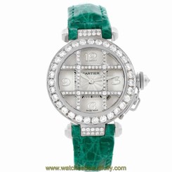 Cartier Pasha 32mm 18K White Gold Diamond Grid Watch WJ116136