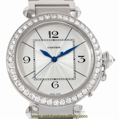 Cartier Pasha 42mm 18K White Gold Diamond Watch WJ1202M9