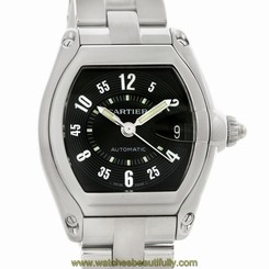 Cartier Roadster Large Mens Steel Black Dial Watch W62004V3 Box Papers