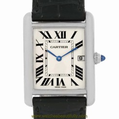 Cartier Tank Louis Mens 18k White Gold Date Watch W1540956