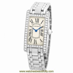 CARTIER 18K White Gold Tank American Factory Diamonds Americaine Box Warranty 7612456270529