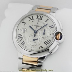 CARTIER Ballon Bleu MENS Stainless Steel Gold Chronograph W6920075 Ret: $15,000