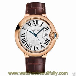Cartier Ballon Bleu 42mm w6900651 18kt Rose Gold Leather Strap NEW Ret: $18,000 7612456382048