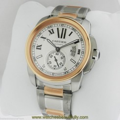 CARTIER Calibre de Cartier Auto Steel & Gold W7100036 Silver Dial Ret: $12,400 7612456709050