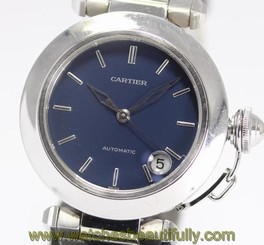 Pre-Owned CARTIER Pasha C W31014M7 Ladies SS Navy Blue Automatic Watch, MD