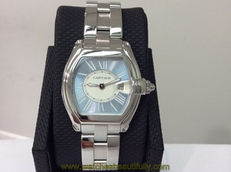 CARTIER Roadster Ref. 2675 S/Steel w/ Baby Blue Roman Numeral Dial! Beautiful!!! 7612456349768