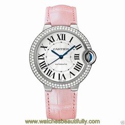 Cartier Ballon Bleu 36mm we900651 18kt White Gold Diamond Pink Ret: $32,400 7612456377877