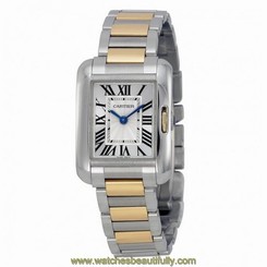 CARTIER WOMEN'S TANK ANGLAISE TWO TONE STEEL BRACELET AUTOMATIC WATCH W5310046