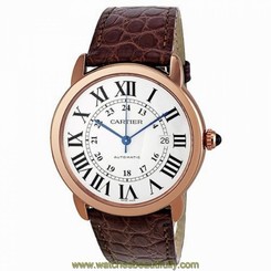 CARTIER MEN'S RONDE SOLO 42MM BROWN LEATHER BAND AUTOMATIC WATCH W6701009
