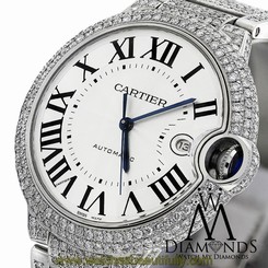 Cartier Original Pave Diamonds Ballon Bleu 42mm W69012Z4 Roman Numeral Automatic 7612456341458