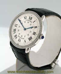 Cartier Ronde Louis Mid-Size 18k White Gold with Diamond Bezel 34mm Watch.