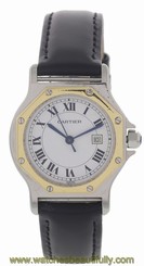 Ladies 18k Yellow Gold & SS Cartier Santos Octagon Automatic