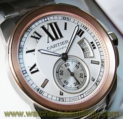 *NEW* MENS CALIBRE DE CARTIER SS/18K PINK GOLD SILVER ROMAN BRACELET W7100036 7612456709050