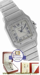 MINT Men's Cartier Santos Galbee Ivory Stainless 29mm Quartz Watch 987901
