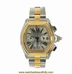 Cartier Roadster Two-Tone 18kt Yellow Gold and Steel XL 18kt Mens Watch W62027Z1