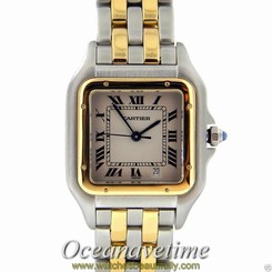 Cartier Panthere Large 18K Yellow Gold & Steel 2-Row Bracelet Quartz Watch 27MM