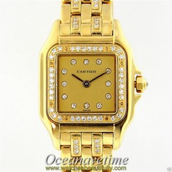 Cartier Ladies Small Panthere Diamond Dial Bezel Bracelet 18K Yellow Gold Watch