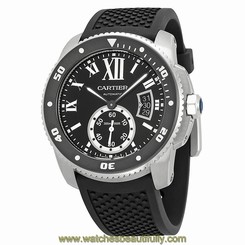 Cartier Calibre de Cartier Black Dial Rubber Mens Watch W7100056 7613268360798