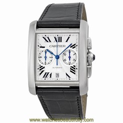 Cartier Tank MC Chronograph Silver Dial Black Leather Ladies Watch W5330007 7613268367339