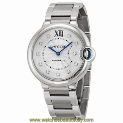 Cartier Ballon Bleu Silver Diamond Dial Stainless Steel Unisex Watch WE902075 7613268323632