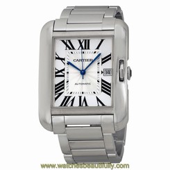 Cartier Tank Anglaise Silver Dial 18kt White Gold Mens Watch W5310025