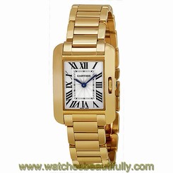 Cartier Tank Anglaise Silver Dial 18kt Yellow Gold Ladies Watch W5310014