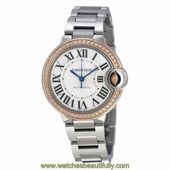 Cartier Ballon Bleu Silver Dial Stainless Steel Diamond Ladies Watch WE902080 7613268425954
