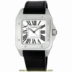 CARTIER MEN'S SANTOS 100 38MM LEATHER BAND STEEL CASE AUTOMATIC WATCH W20073X8 7612456259647