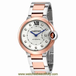 Cartier Ballon Bleu Automatic Silver Diamond Dial Steel and 18K Pink Gold
