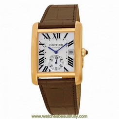CARTIER MEN'S TANK MC BROWN LEATHER BAND AUTOMATIC ANALOG WATCH W5330001