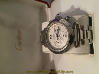 PASHA de CARTIER WATCH MENS STAINLESS STEEL CHRONOGRAPH REF# 2113 38MM